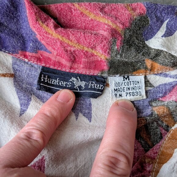 Vintage Hunters Run Pink Blue Floral Short Sleeve Cropped Button Front Shirt - Picture 7 of 8